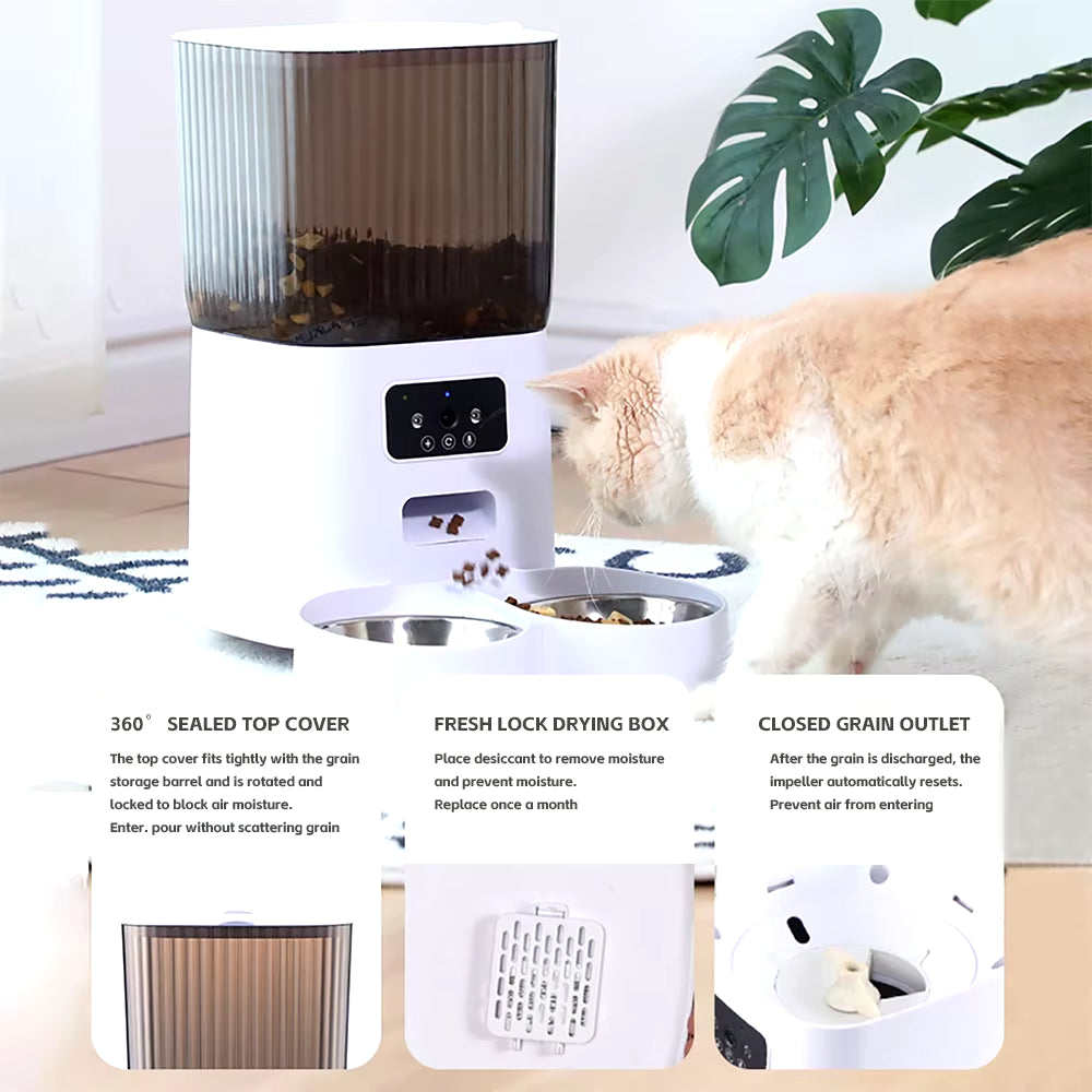 5L Pet Feeder with Camera Automatic Cat Feeder Smart Dog Food Dispenser Wifi Timing Quantitative Stainless Steel Feeding Bowl