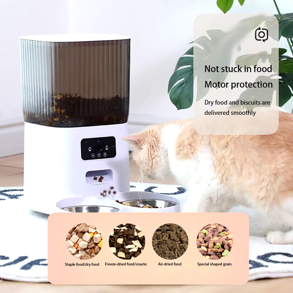 5L Pet Feeder with Camera Automatic Cat Feeder Smart Dog Food Dispenser Wifi Timing Quantitative Stainless Steel Feeding Bowl
