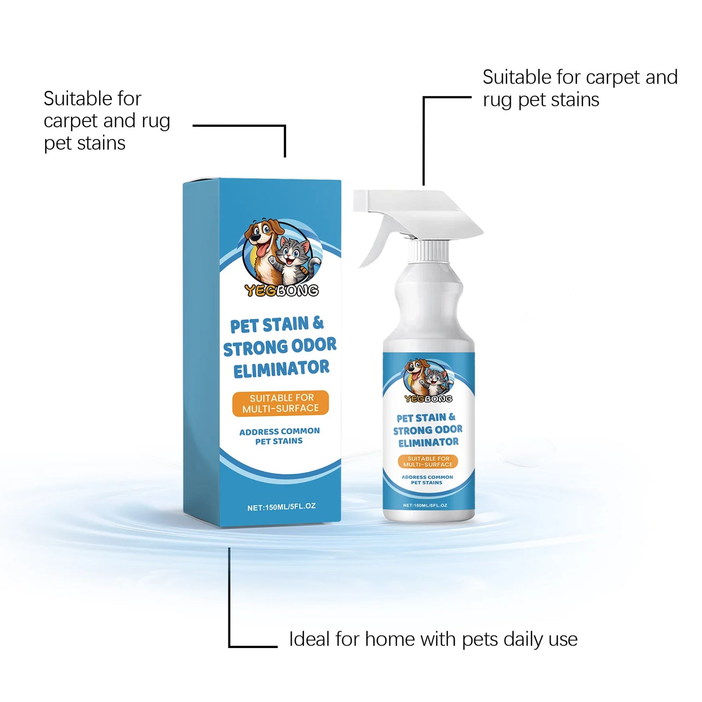 Pet Stain Odor Remover Multi Surface Cleaner Effective for Old Carpet Stains Pet Urine Stain Eliminator Home Pet Cleaning Spray