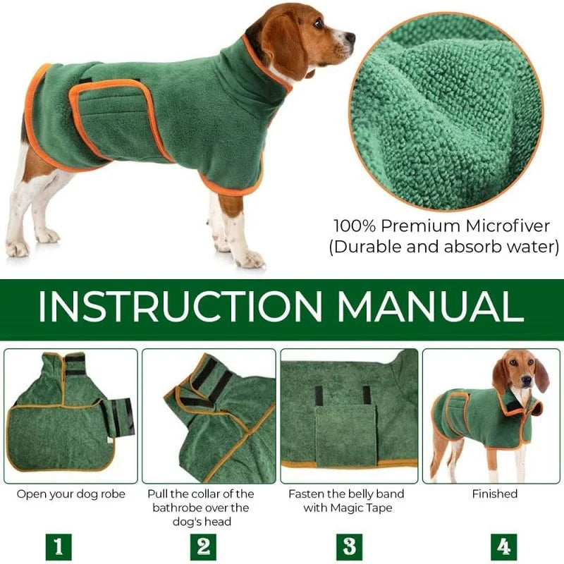 Pet Bathrobe Higly Absorbent Dog Drying Coat Quick Dry Adjustable Towel Cloth for Small Medium Large Pet Dog Cat Bath Robe
