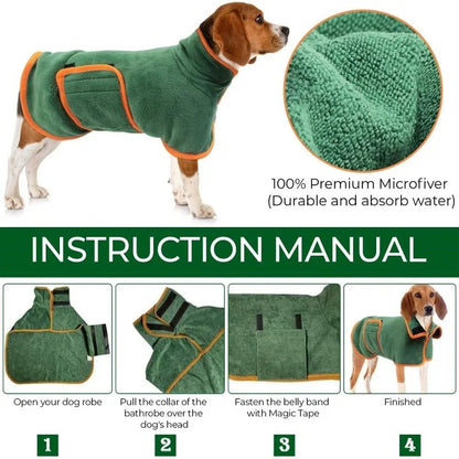 Pet Bathrobe Higly Absorbent Dog Drying Coat Quick Dry Adjustable Towel Cloth for Small Medium Large Pet Dog Cat Bath Robe