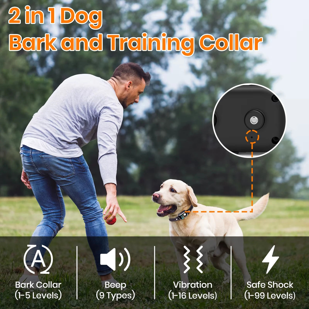 2026 New AI Electric Collar for 10-120Lbs Dogs,3300Ft 2 in 1 Automatic Dog Training Collar,Ipx7 Waterproof Dog Shock Collar