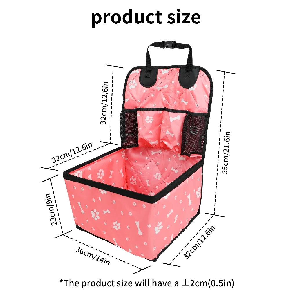Pet Dog Car Seat with Storage Pockets Universal Pet Seat Cover for Small Medium Dogs Non-Slip Portable Travel Mat & Safety Bag