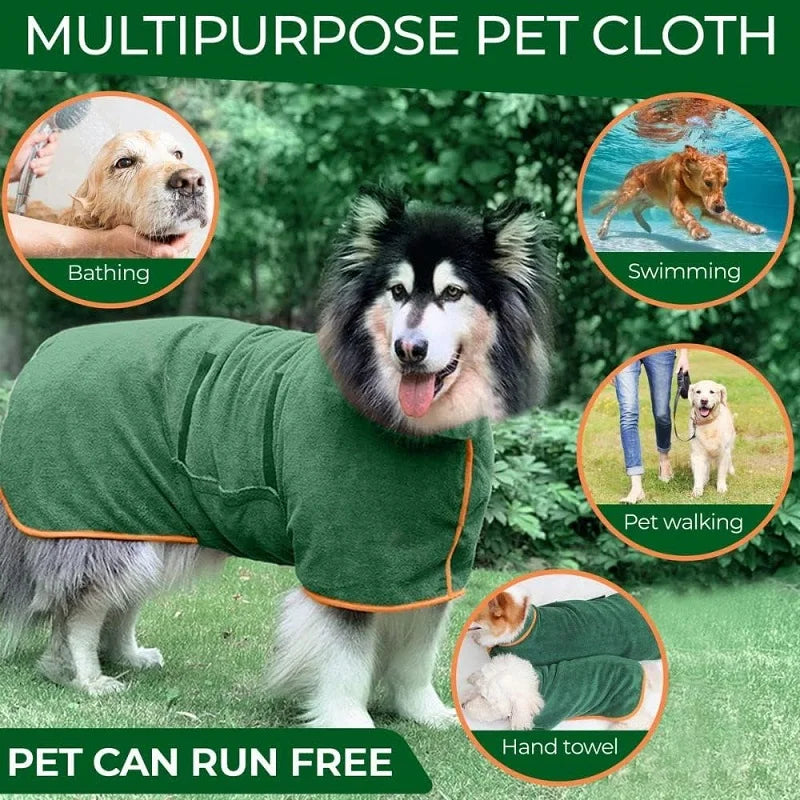 Pet Bathrobe Higly Absorbent Dog Drying Coat Quick Dry Adjustable Towel Cloth for Small Medium Large Pet Dog Cat Bath Robe