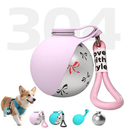 Portable Outdoor Pet Stainless Steel Water Cup Dog Water Bottle with Bowl for Cat 304 Stainless Steel Safe Food-Grade Silicone