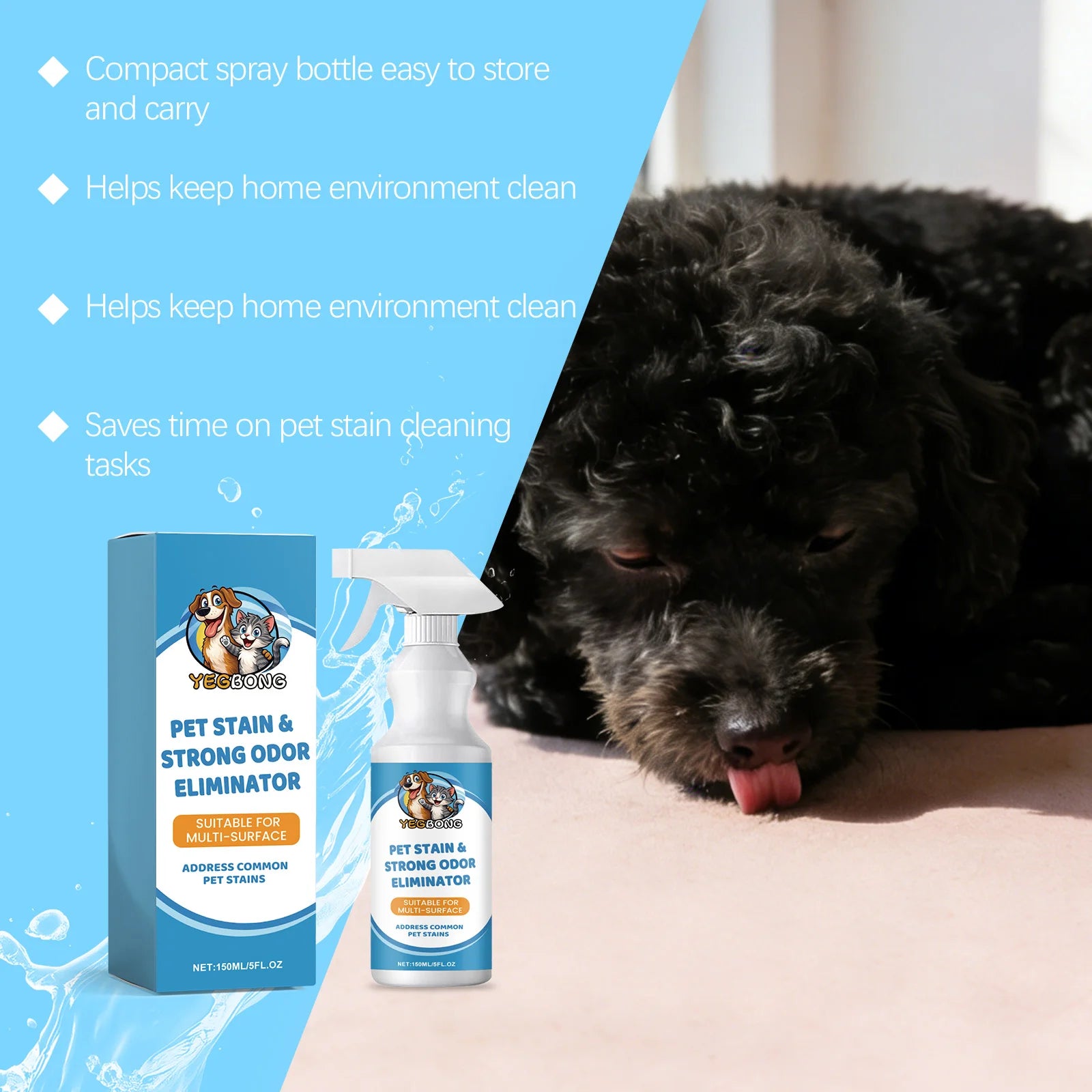 Pet Stain Odor Remover Multi Surface Cleaner Effective for Old Carpet Stains Pet Urine Stain Eliminator Home Pet Cleaning Spray