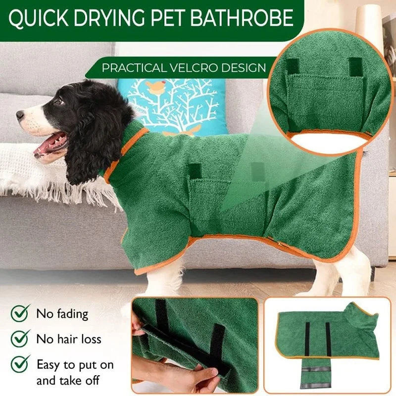Pet Bathrobe Higly Absorbent Dog Drying Coat Quick Dry Adjustable Towel Cloth for Small Medium Large Pet Dog Cat Bath Robe