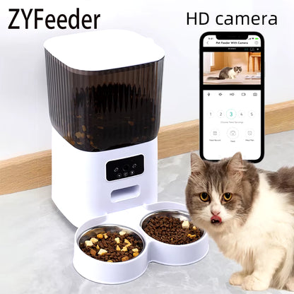5L Pet Feeder with Camera Automatic Cat Feeder Smart Dog Food Dispenser Wifi Timing Quantitative Stainless Steel Feeding Bowl